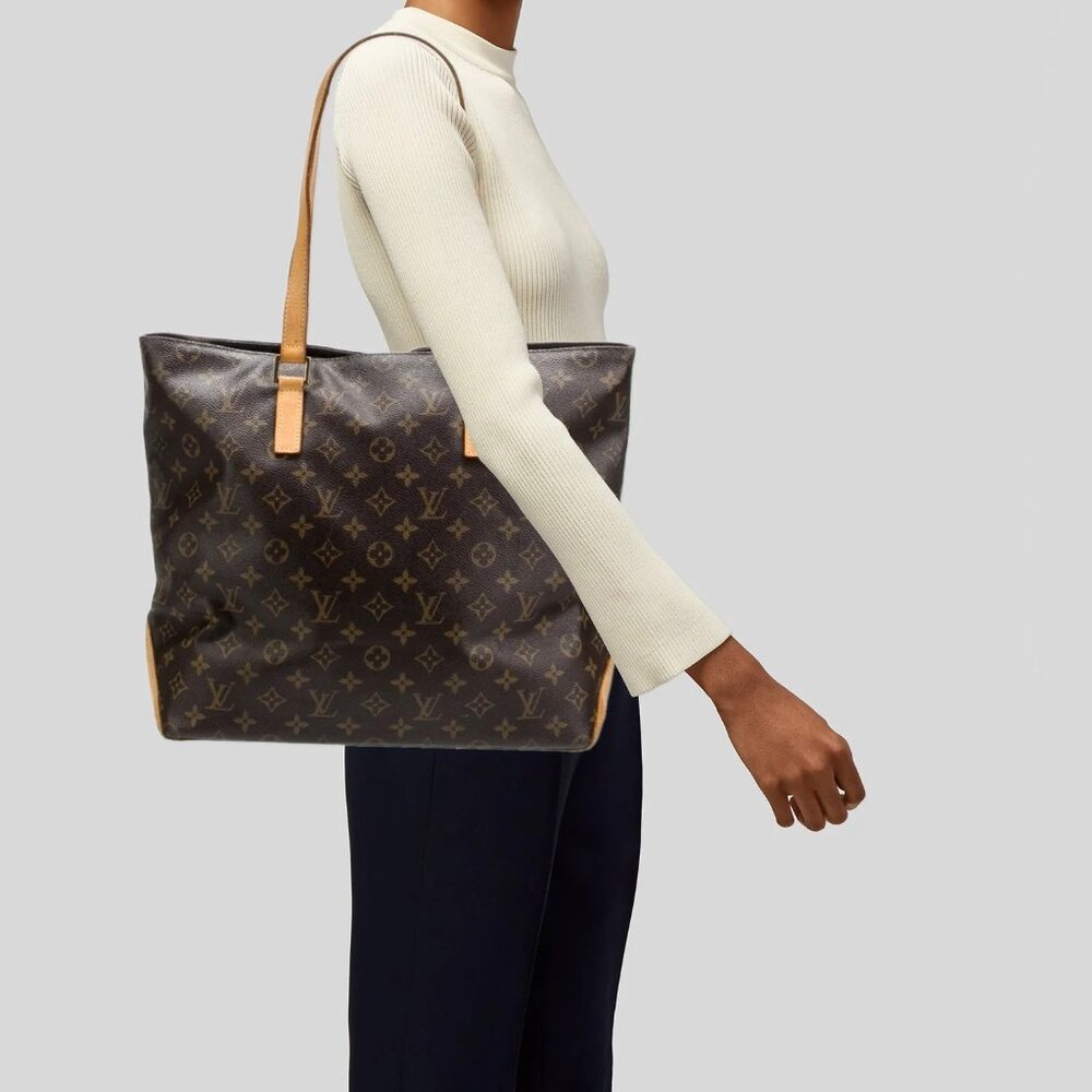 Louis Vuitton Brown Monogram Canvas Tote with Tan Leather Straps